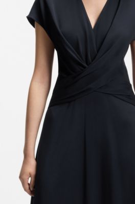 Kleid aus Stretch-Gewebe in Wickeloptik, Dunkelblau