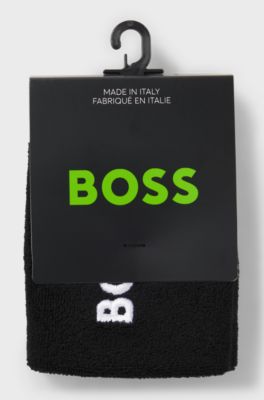 Logo-embroidered wristband pair in cotton-blend terry, Black