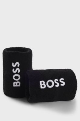 Logo-embroidered wristband pair in cotton-blend terry, Black