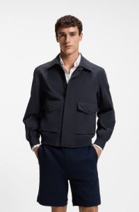 Water-repellent jacket in crinkle fabric, Dark Blue