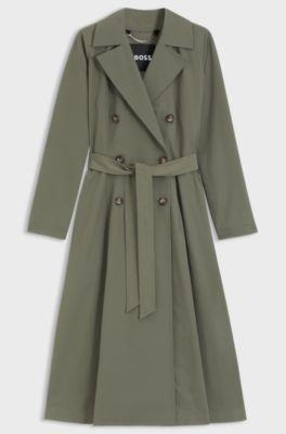 Water-repellent trench coat with belt, Dark Green