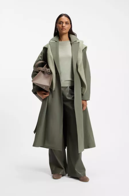 Water-repellent trench coat with belt