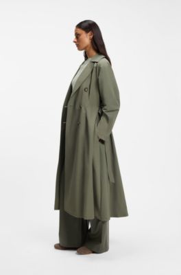 Water-repellent trench coat with belt, Dark Green