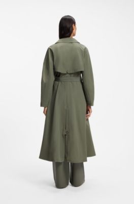 Water-repellent trench coat with belt, Dark Green