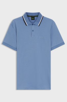 Paddy slim-fit polo shirt in interlock cotton, Light Blue