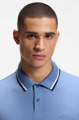 Paddy slim-fit polo shirt in interlock cotton, Light Blue