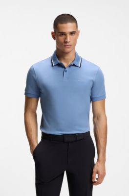 Paddy slim-fit polo shirt in interlock cotton, Light Blue