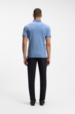 Paddy slim-fit polo shirt in interlock cotton, Light Blue