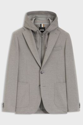 Slim-fit blazer with integrated hoodie, Grey