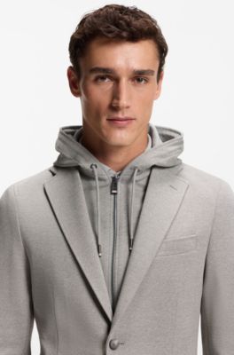Slim-fit blazer with integrated hoodie, Grey