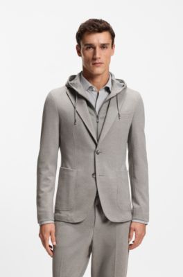 Slim-fit blazer with integrated hoodie, Grey
