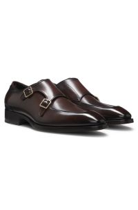 Brushed-leather monk shoes with double strap, Dark Brown