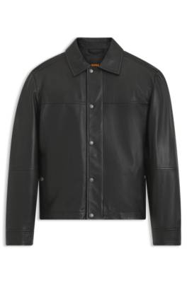 Regular-fit leather shirt with metal logo buttons 1