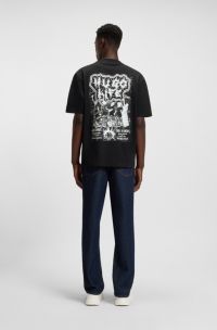 Cotton-jersey T-shirt with Happy HUGO artwork, Black