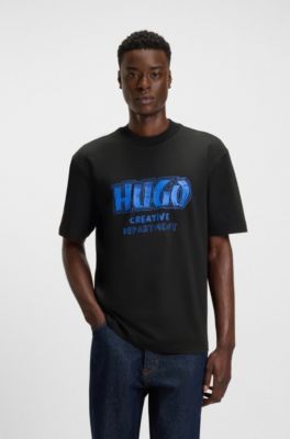 T-shirt in jersey di cotone con grafica con logo, Nero