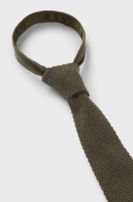 Knitted tie in cotton, Olive