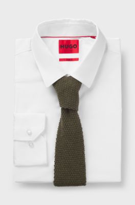 Corbata de punto en algod&oacute;n, Oliva