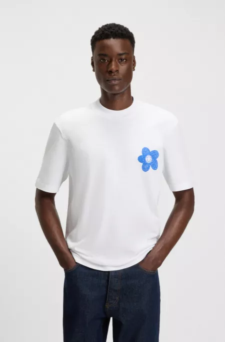 Cotton-jersey T-shirt with Happy HUGO logo artwork