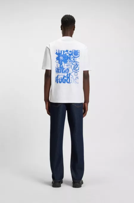 Cotton-jersey T-shirt with Happy HUGO logo artwork