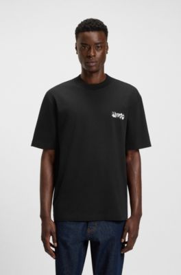 Cotton-jersey T-shirt with logo artwork, Black