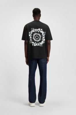 Cotton-jersey T-shirt with logo artwork, Black