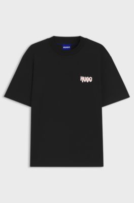 T-shirt en jersey de coton avec logo artistique au dos, Noir