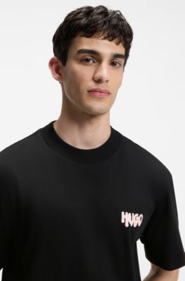 T-shirt en jersey de coton avec logo artistique au dos, Noir