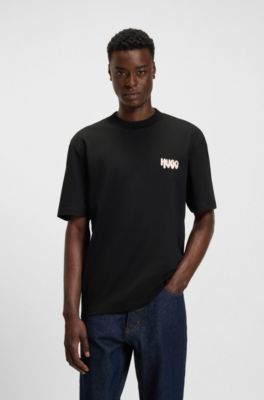 Cotton-jersey T-shirt with rear logo artwork, Black