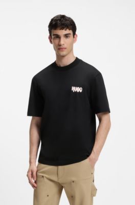 T-shirt en jersey de coton avec logo artistique au dos, Noir