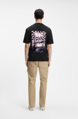 T-shirt en jersey de coton avec logo artistique au dos, Noir