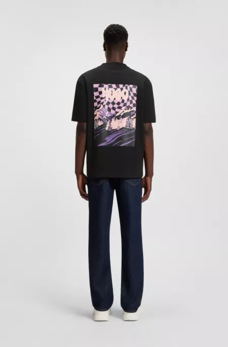 Cotton-jersey T-shirt with rear logo artwork