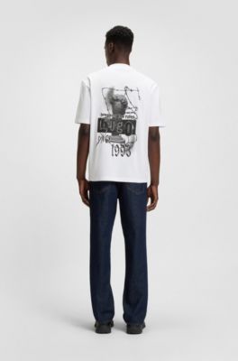 Cotton-jersey T-shirt with logo artwork, White