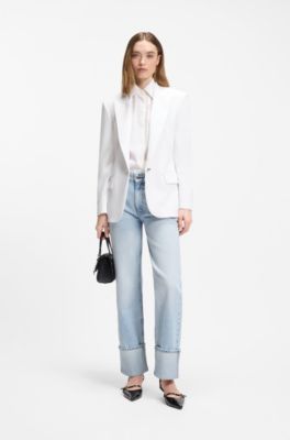 Oversized-fit blouse with burnout logo print, White Patterned