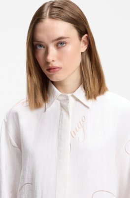 Hugo Oversized-fit blouse with burnout logo print blusar dam – bild 3