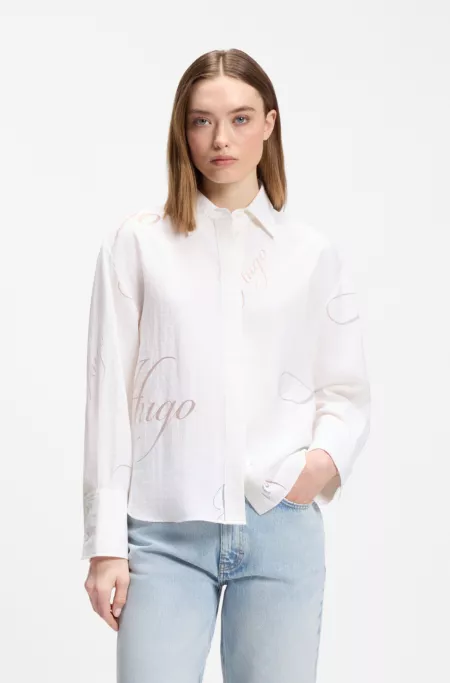 Oversized-fit blouse with burnout logo print