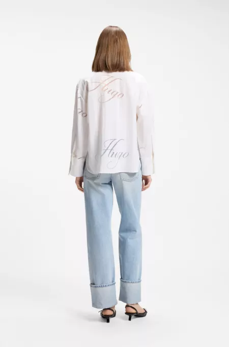 Oversized-fit blouse with burnout logo print
