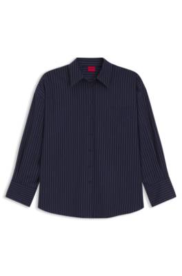 Hugo Regular-fit blouse in pinstripe cotton poplin blusar dam – bild 4