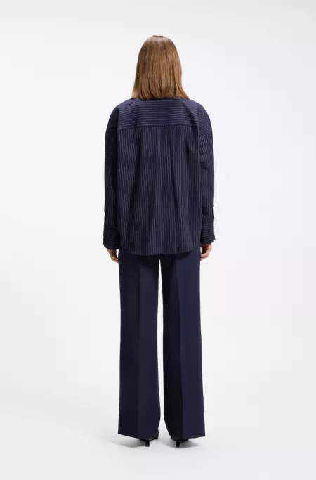 Regular-fit blouse in pinstripe cotton poplin