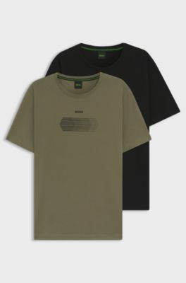 Two-pack of regular-fit T-shirts in stretch cotton, Black / Green
