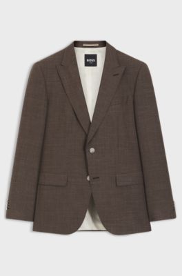 BOSS ONE Slim-fit suit jacket in wool, silk and linen, Dark Brown