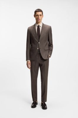 BOSS ONE Slim-fit suit jacket in wool, silk and linen, Dark Brown