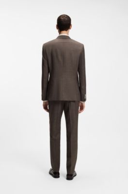 BOSS ONE Slim-fit suit jacket in wool, silk and linen, Dark Brown