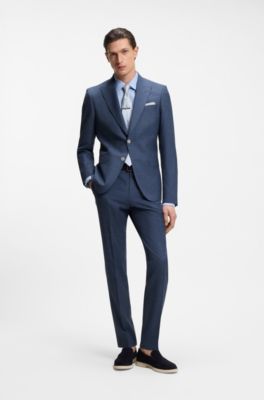 BOSS ONE Slim-fit suit jacket in wool, silk and linen, Blue