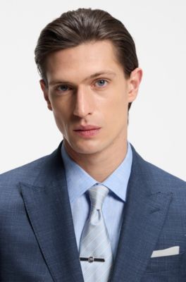 BOSS ONE Slim-fit suit jacket in wool, silk and linen, Blue