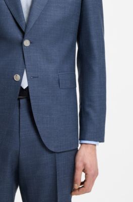 Slim-fit suit jacket in wool, silk and linen, Blue