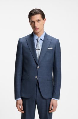 BOSS ONE Slim-fit suit jacket in wool, silk and linen, Blue
