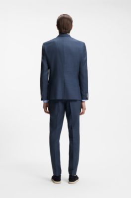 Slim-fit suit jacket in wool, silk and linen, Blue