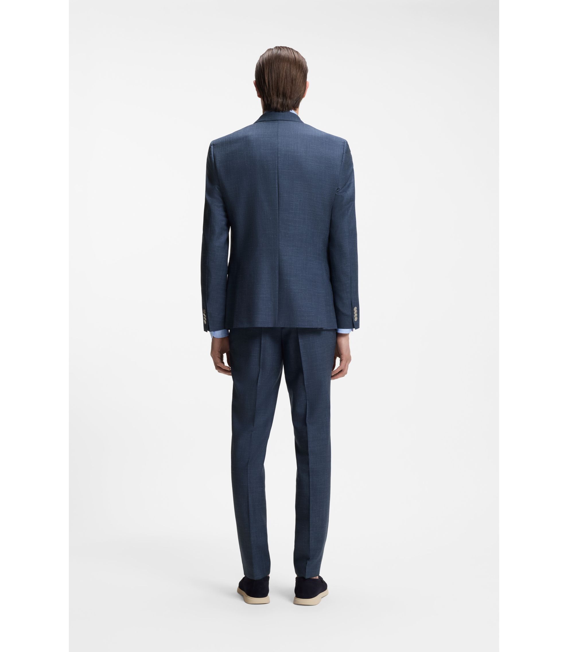 BOSS - BOSS ONE Slim-fit suit jacket in wool, silk and linen - Blue