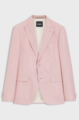 BOSS ONE Slim-fit colbert van wol, zijde en linnen, Lichtroze
