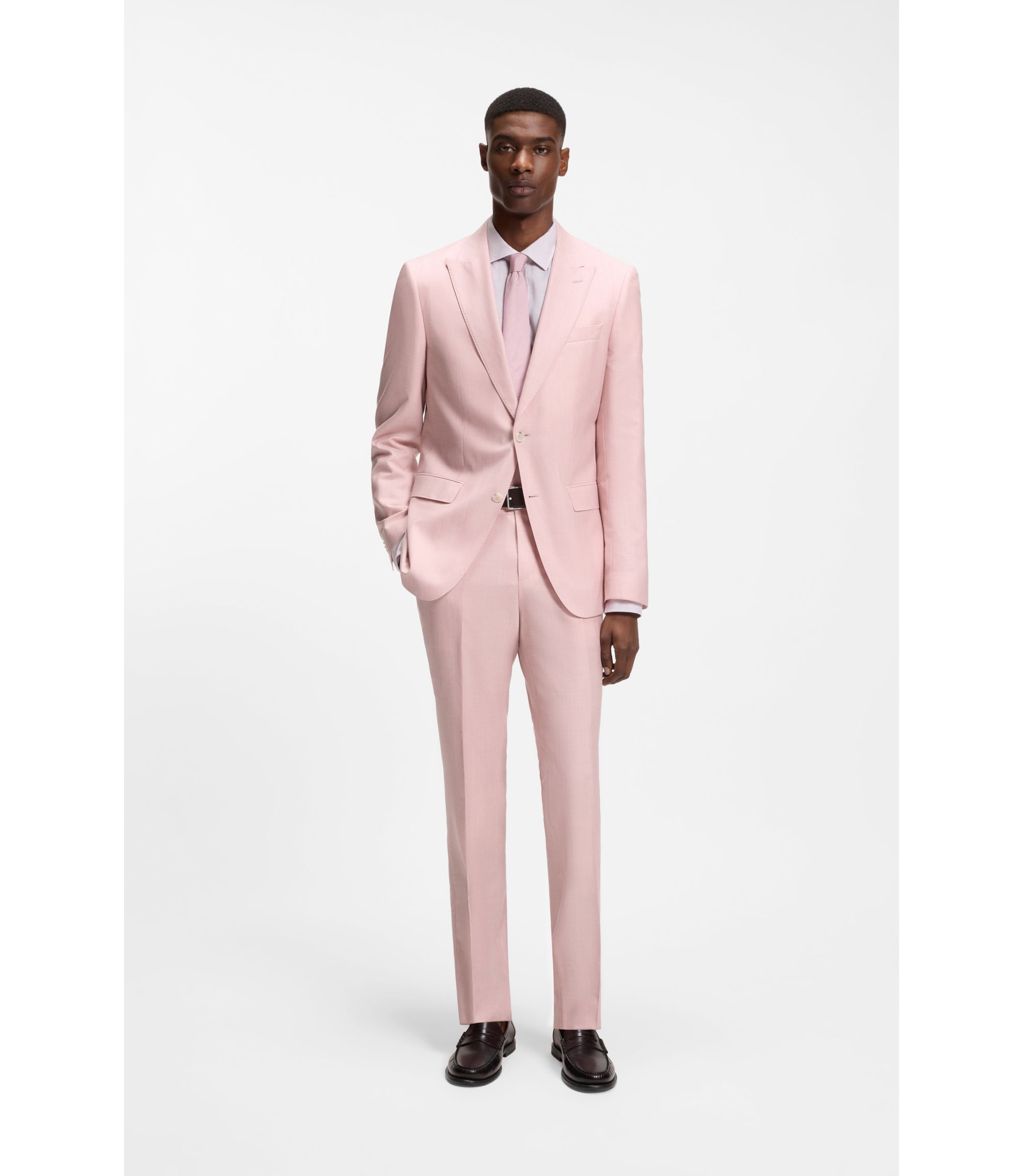 至高 極上ウール ピンクストライプ VERSACE ネクタイ ダブルスーツ XL BOSS - スリムフィット スーツジャケット ウール/シルク/リネン